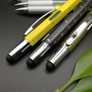 多功能圆珠笔螺丝刀卡尺水平仪刻度尺工具笔六合一电容触控广告笔
