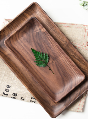 黑胡桃木托盘茶盘日式实木质咖啡盘简约长方形早餐点心果盘ins风