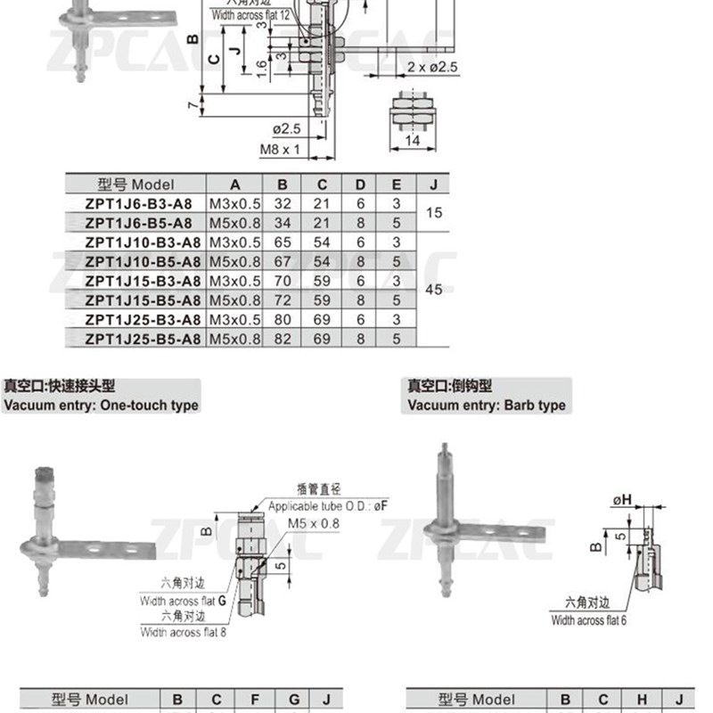 真空吸盘 气动连接杆 六角防转吸嘴支架ZPT1K6-B5-A8/K10-B5-A8