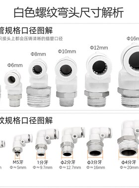 PL8-02白色精品气动外螺纹快插弯头CPL10/12/4/6-02-01-03-04-M5