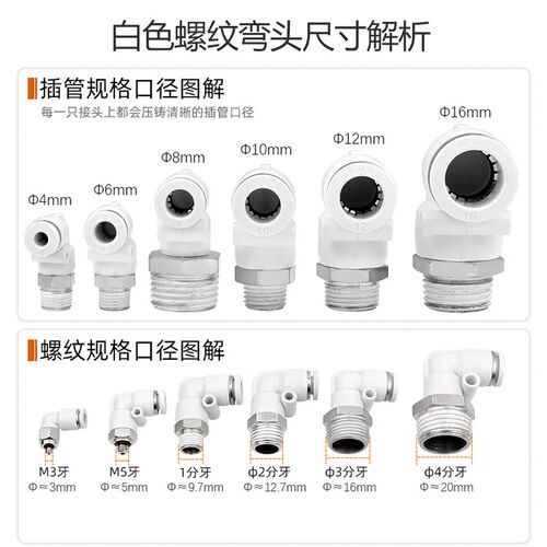 PL8-02白色精品气动外螺纹快插弯头CPL10/12/4/6-02-01-03-04-M5