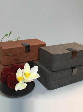 现代简约木质皮首饰收纳装u饰盒摆件轻奢样板间妆台客厅玄关工艺