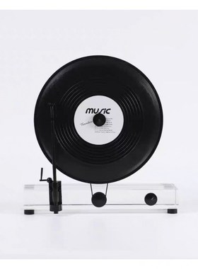 现代轻奢立式覆古留声机黑胶唱片水晶G创意摆件模型桌面书房样板