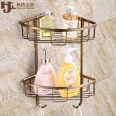 欧式 全铜打孔浴室置物架厕所洗手间三角篮洗漱台收纳壁挂转角架