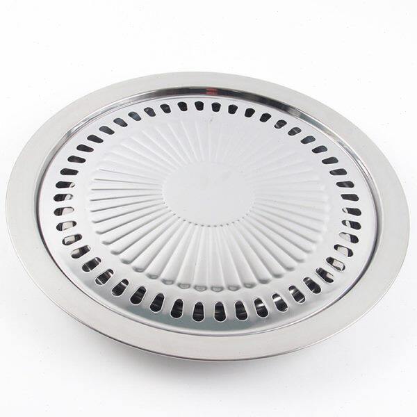 韩式不锈钢烤盘不粘家用圆形烤盘户外烤架电陶炉光波炉用烧烤盘架