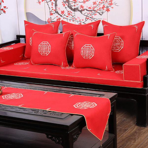 中式红木沙发坐垫古典实木家具坐垫带靠背海绵防滑棉麻椅子沙发垫