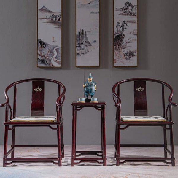 实木家具新中式太师椅三件套血檀紫檀皇宫椅红木兰花圈椅主人茶椅