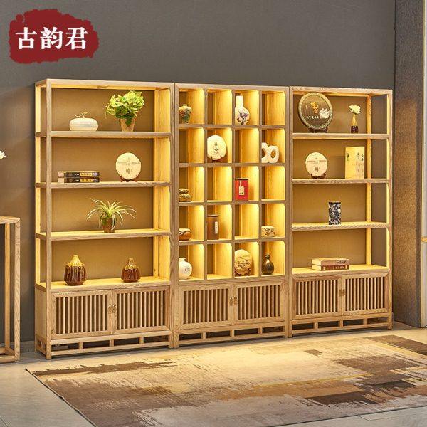 新中式书柜白蜡木博古架展示柜现代简约陈列柜实木茶叶柜架置物柜,住宅家具,多宝格/博古架,淘宝优惠券,粉丝福利购,淘宝优惠卷
