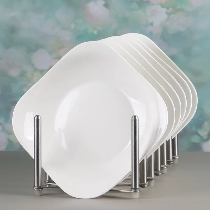 6个纯白菜盘子如意盘牛排盘骨瓷盘方盘家用M陶瓷盘子酒店饭店碟子