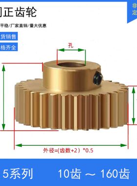 0.5模40T-59T H59国标圆柱直齿轮齿条传动配件 0.5mB型凸台铜齿轮