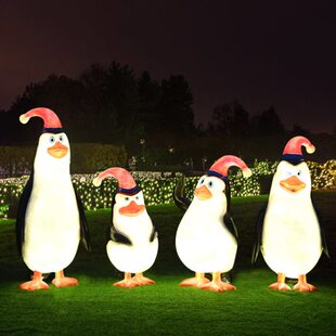 带灯企鹅摆件户外玻璃钢动物雕塑冰室商场海洋馆喷泉水池景观装 饰