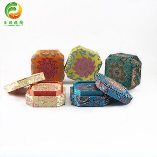 中国风织锦缎八角形方形小锦盒把件盒饰品手链吊坠复古首饰盒