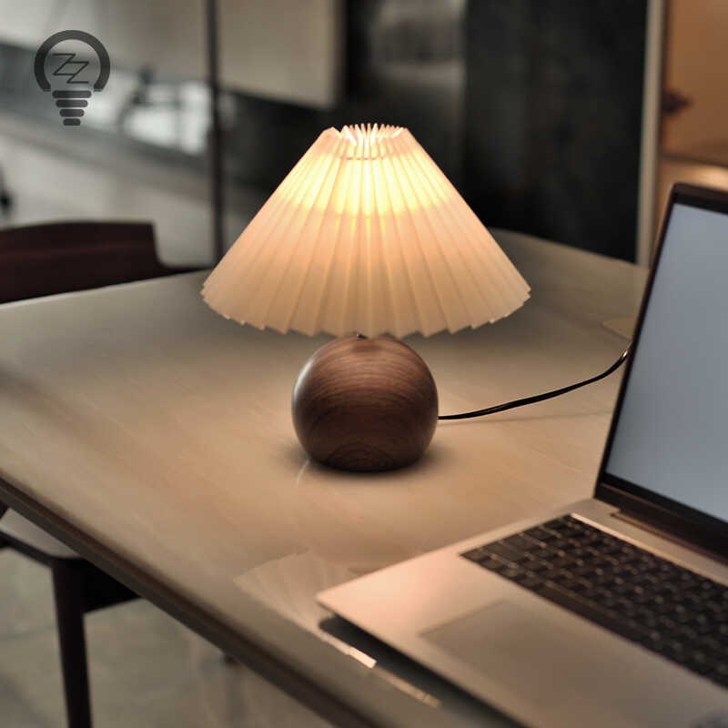 网红台灯卧室百j褶复古小夜灯书房温馨浪漫桌面装饰氛围感床头灯