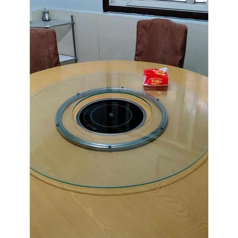 钢化玻璃转盘电池炉地锅火锅开孔餐桌圆J桌空心旋转钢圈圆台面定