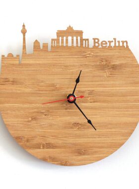 Berlin柏林现代挂钟客厅办公室墙面壁挂表石英时钟城市剪影静音