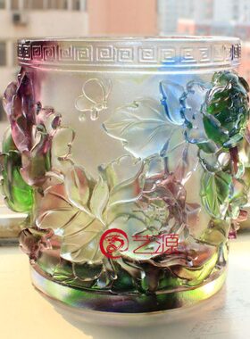 琉璃摆件花开富贵笔筒时尚创意商务家居饰品同事朋友生日礼品礼物