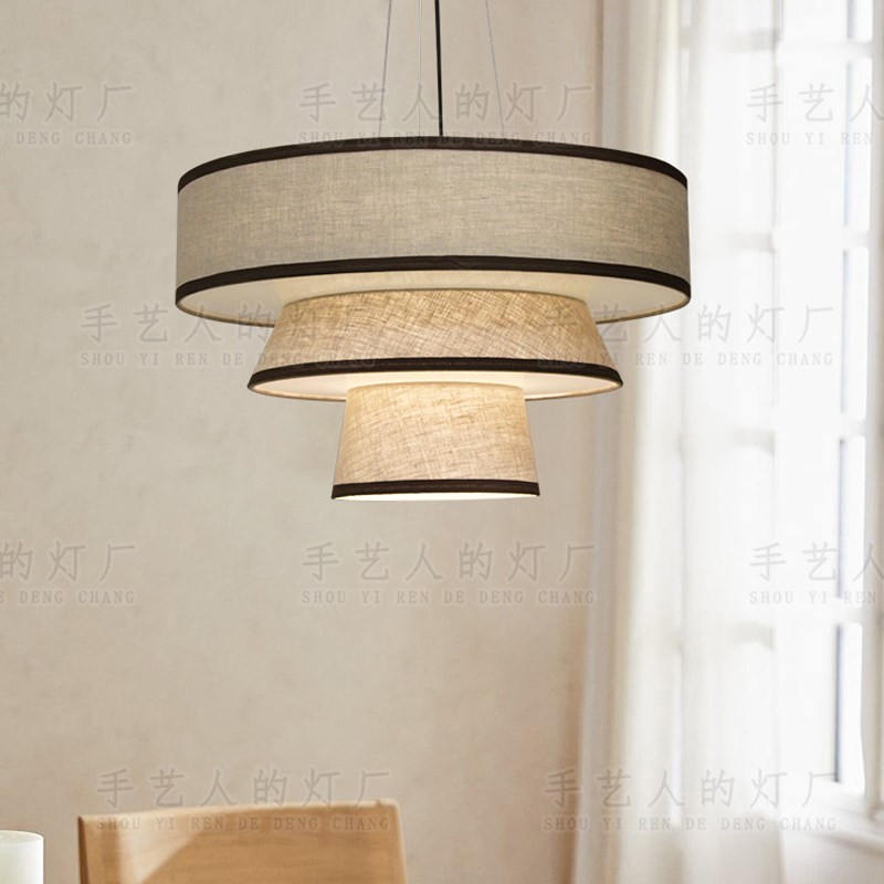 日式侘寂创意客厅卧o室餐厅布艺吊灯新中式民宿茶室禅意吧台饭店