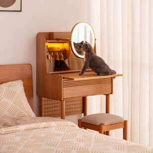 日式梳妆台小型卧室实木迷你化妆桌樱桃木小户型化妆台60cm70公分