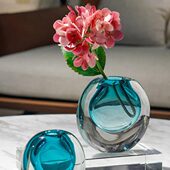 珐琅彩海洋之心琉璃花瓶创意桌面玻璃海蓝摆件艺术酒柜家居饰品