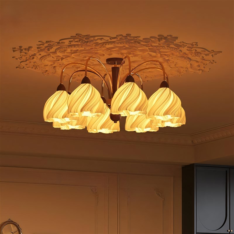 法式中古别墅客厅高级大气枝形z吊灯胡桃木复古浪漫氛围感卧室主