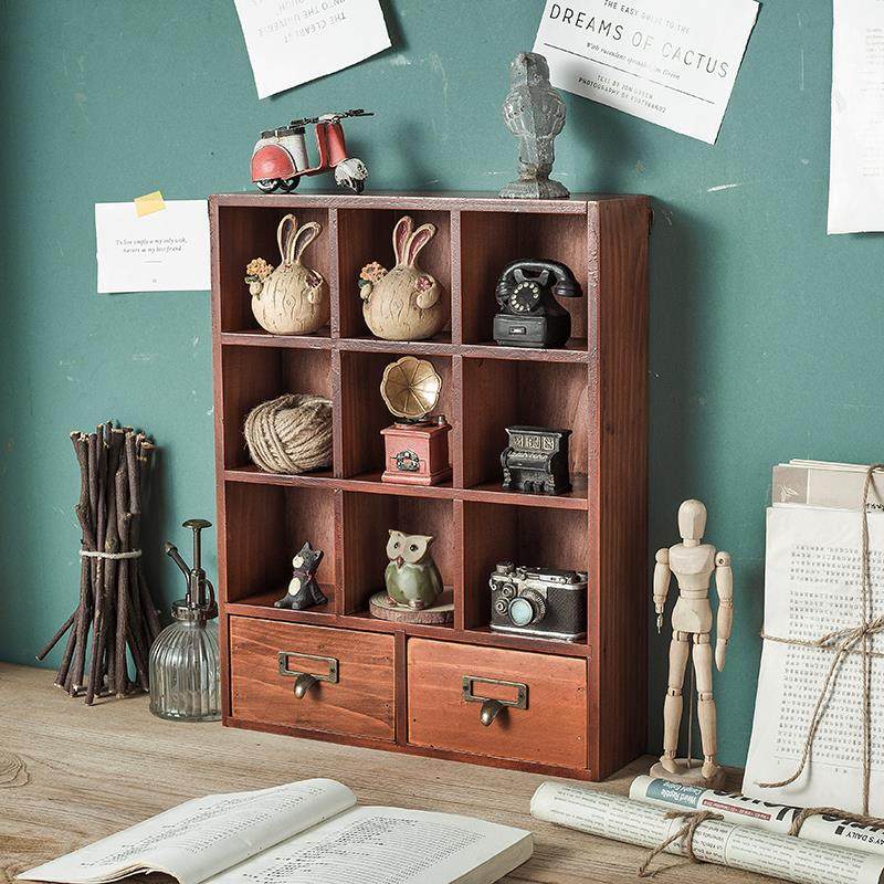 9U复古实木小柜子墙面置物架格子壁挂茶杯陈列架家居装饰品壁饰挂,住宅家具,搁板/置物架/家用陈列架,淘宝优惠券,粉丝福利购,淘宝优惠卷