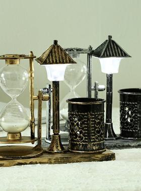 创意仿古流砂路灯笔筒马灯发光塔学生礼品白色沙漏双色小夜灯摆件