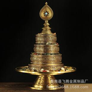 纯铜曼扎盘 供曼茶罗手工雕刻堂摆件供七宝石