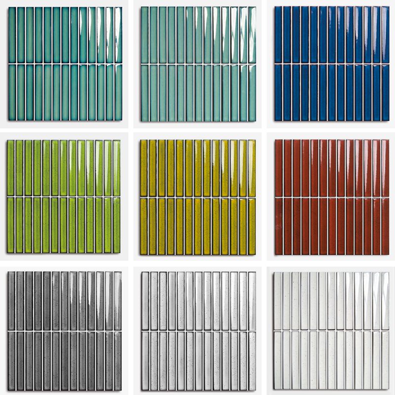 北欧细长条斑点凹面马赛克化妆室厨房浴室背景R墙瓷砖窑变红色绿