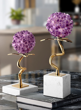轻奢创意《花团锦簇》晶石花铜摆件客厅玄关酒柜R卧室书房桌面装