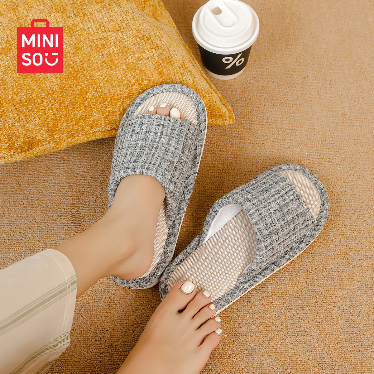 MINISO/名创优品开口棉拖鞋女室内居家透气防滑地板软拖