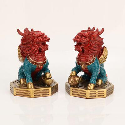 黄铜摆86铜八卦麒麟财富麒麟件麟一对麒书卷麒麟