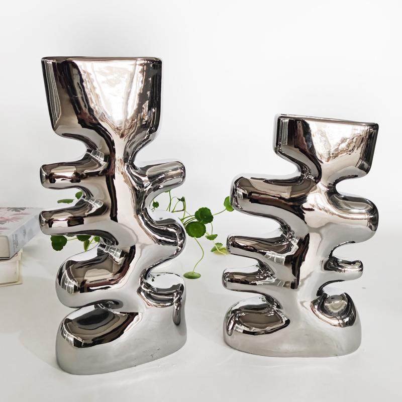 创镀意银陶瓷花瓶侘寂简约高BST关级感客厅玄培水花器餐桌摆件,橡塑材料及制品,工业陶瓷,淘宝优惠券,粉丝福利购,淘宝优惠卷