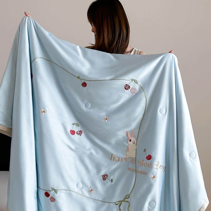 可爱兔子绣花夏天薄凉荷感调空薄被可机洗丝滑裸被FT202406睡夏凉,床上用品,化纤被,淘宝优惠券,粉丝福利购,淘宝优惠卷