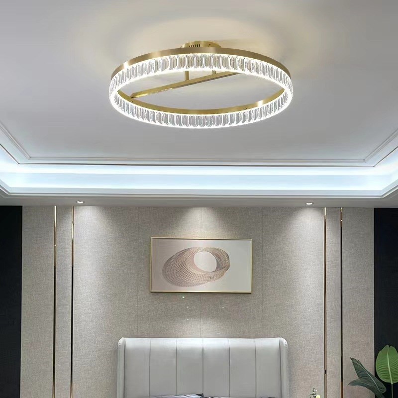 卧室灯圆形餐厅吸顶灯简约现代北欧E轻奢全铜创意个性房间水晶灯