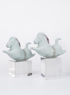 新中式陶瓷马摆件样板间r室内客厅茶几书房办公室书柜软装饰品摆