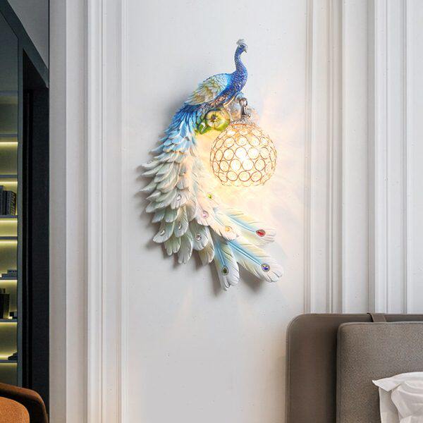 欧式充电壁灯客厅背景墙创意孔雀装饰卧室床头灯玄关楼梯门口壁挂