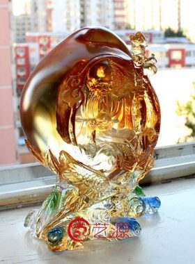 琉璃寿中寿寿桃老寿星公摆件 创意家居饰品送长辈老人的生日礼物
