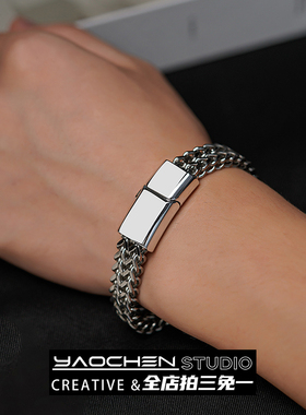 原创磁吸扣钛钢不掉色手链男潮z双层古巴个性百搭嘻哈高级感配饰