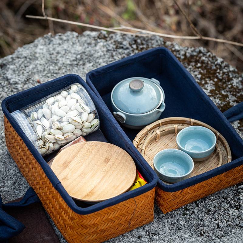 复古茶具收纳盒 竹制家用防尘便携旅行茶具包 日式创意多功能茶盒
