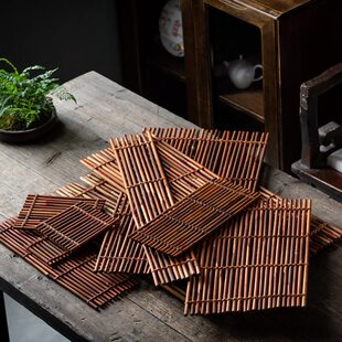 竹排垫流水摆件手工竹编隔热垫干泡台摆盘茶桌茶盘茶杯垫杯托壶承