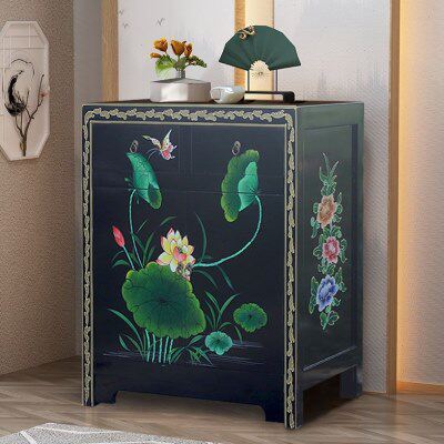 新中式实木床头柜现代简约创意彩绘小柜卧室床边收纳柜飘窗装饰柜