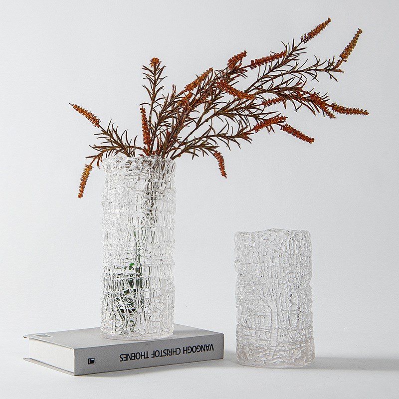 艺贝子现代简约透明水晶纹理玻璃花瓶花器样板房桌面软Z装饰品摆