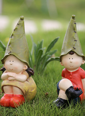 花园装饰 庭院花架装饰小摆件园艺装J饰品树脂娃娃人物小孩摆件