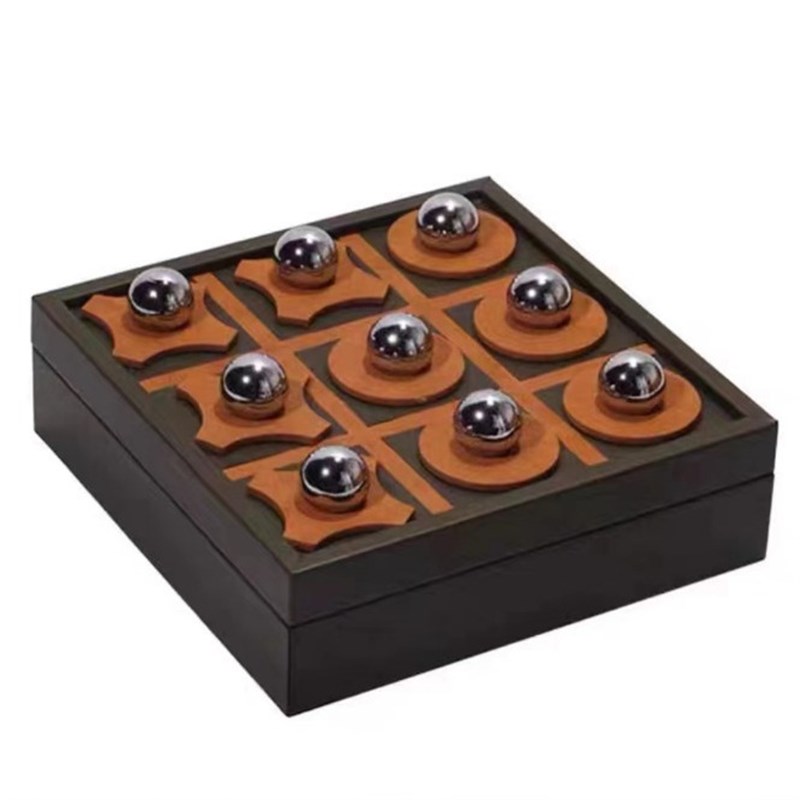 现代简约创意皮质金属棋盘摆件样板间桌面棋盘U软装饰品工艺品