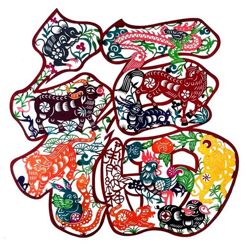 中国风蔚县特g产彩色张窗花剪纸中英文翻译学生出国礼品十二生肖