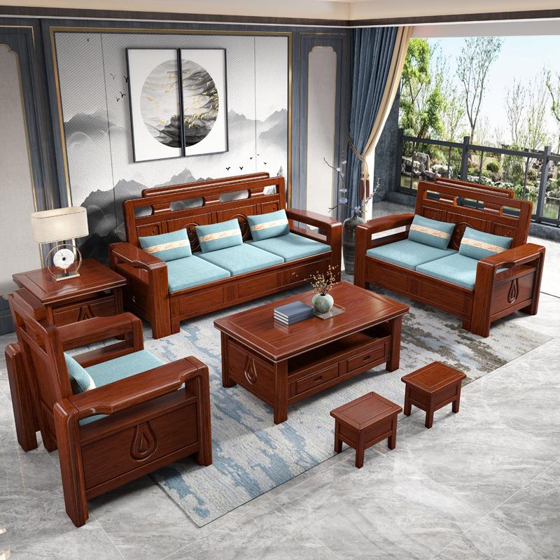 中式仿古雕花实木沙发组合香樟木冬夏两用储物多功能转角贵妃沙发