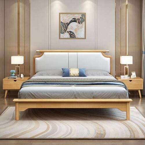 北欧实木床1.5米小户型简约现代1.8米双人床主卧室橡胶木婚床家具