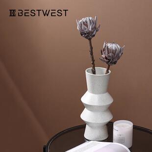 博西家居 简约白色斑点黏土直筒陶瓷花瓶摆件家居软装饰品花器