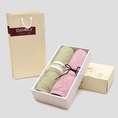 A类素色纯棉毛巾国风长绒棉礼品创意面巾两条高档商务礼盒+手拎袋