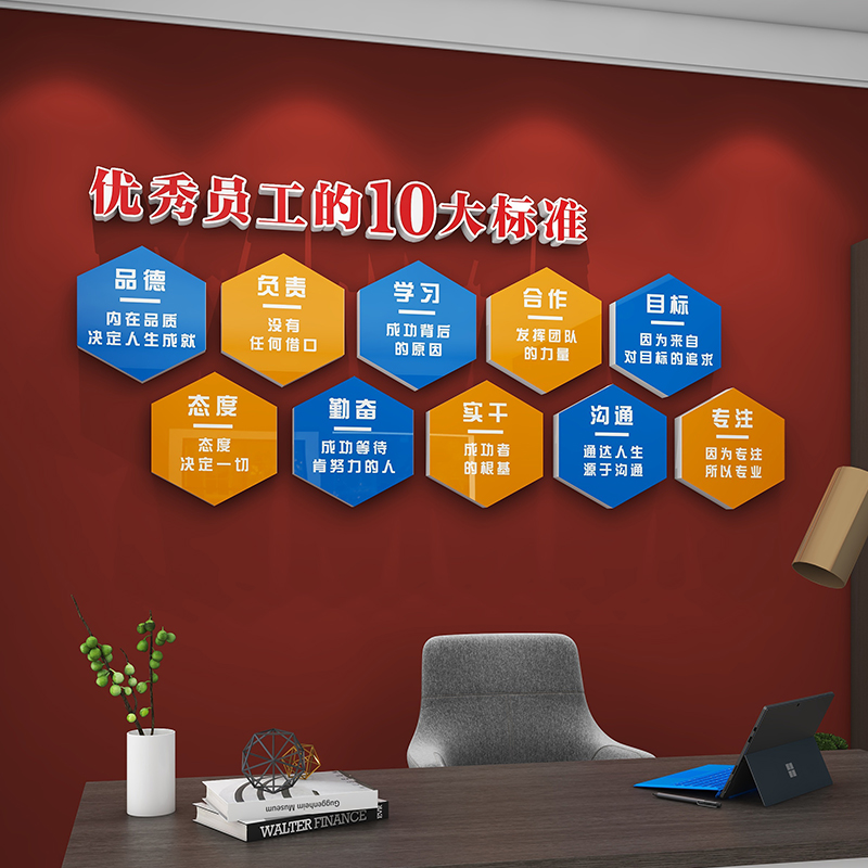 公司会议办公室墙面装饰企业文化墙贴纸员工激励志标语背.景3d立